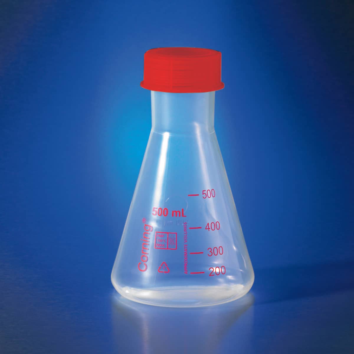 Corning® 500 mL Reusable Plastic Narrow Mouth Erlenmeyer Flask, Polymethylpentene with GL-45 PP Screw Cap