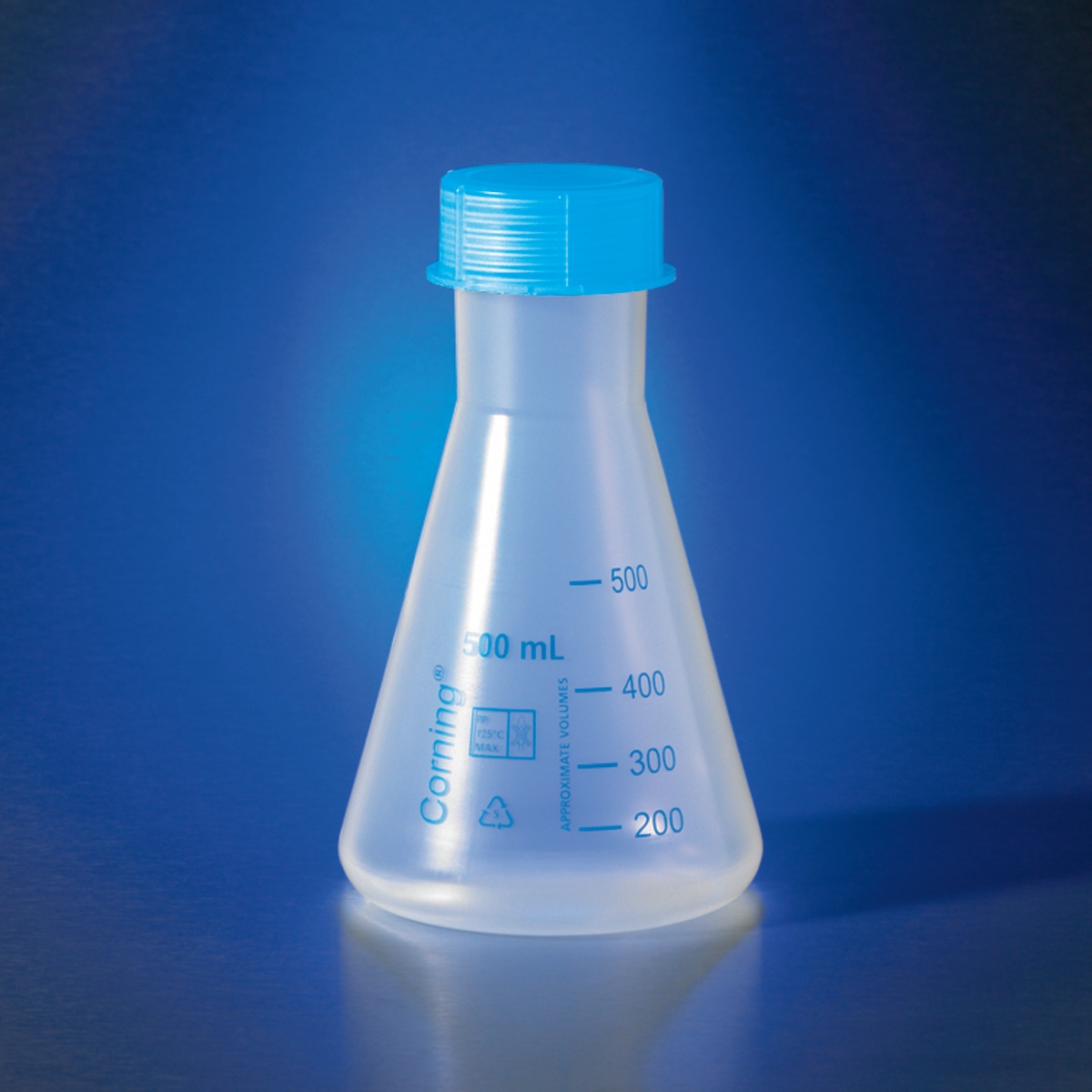 Corning® 500 mL Reusable Plastic Narrow Mouth Erlenmeyer Flask, Polypropylene with GL-45 PP Screw Cap