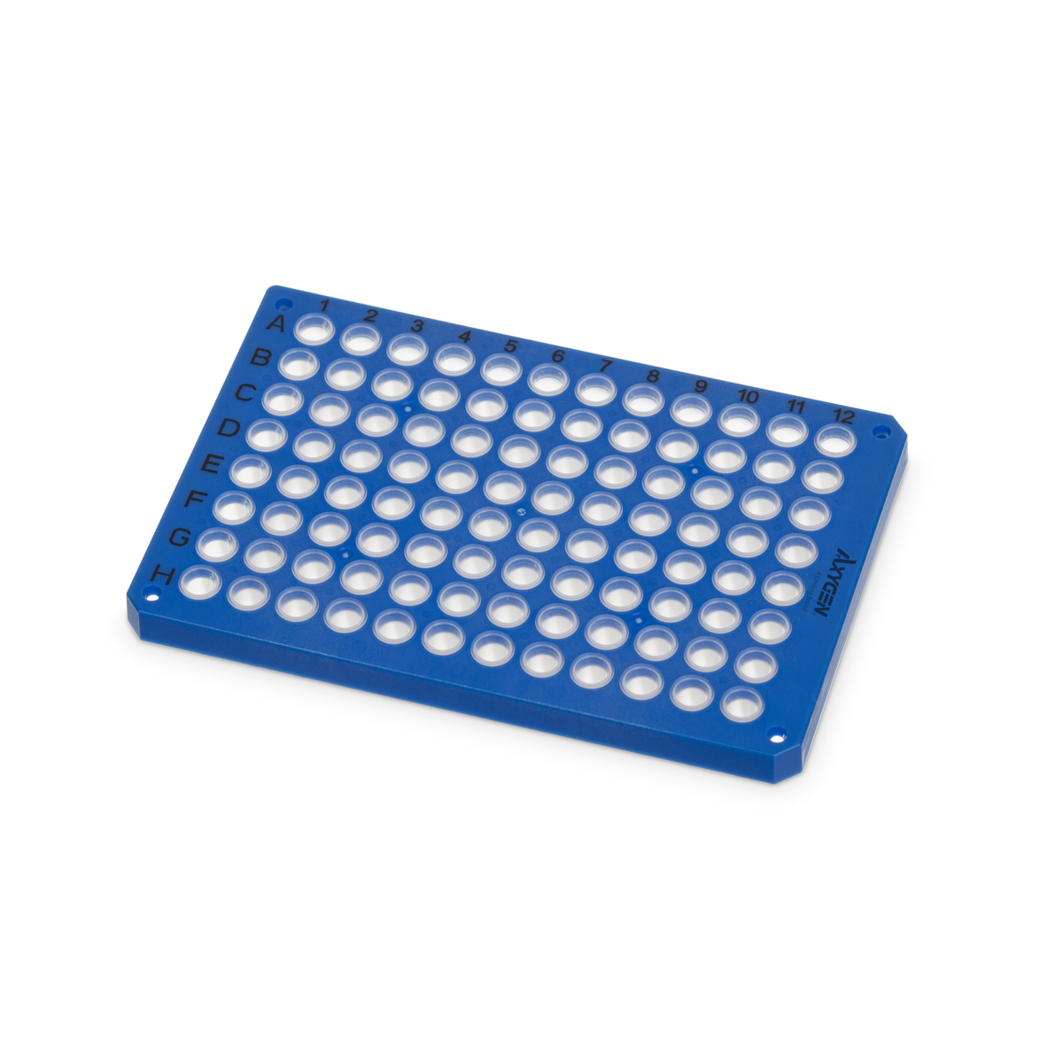 Axygen® RIGIPLATE® 96-Well PCR Microplate, Blue PC Frame, Clear PP Tubes, ANSI/SLAS Footprint, Half Skirt