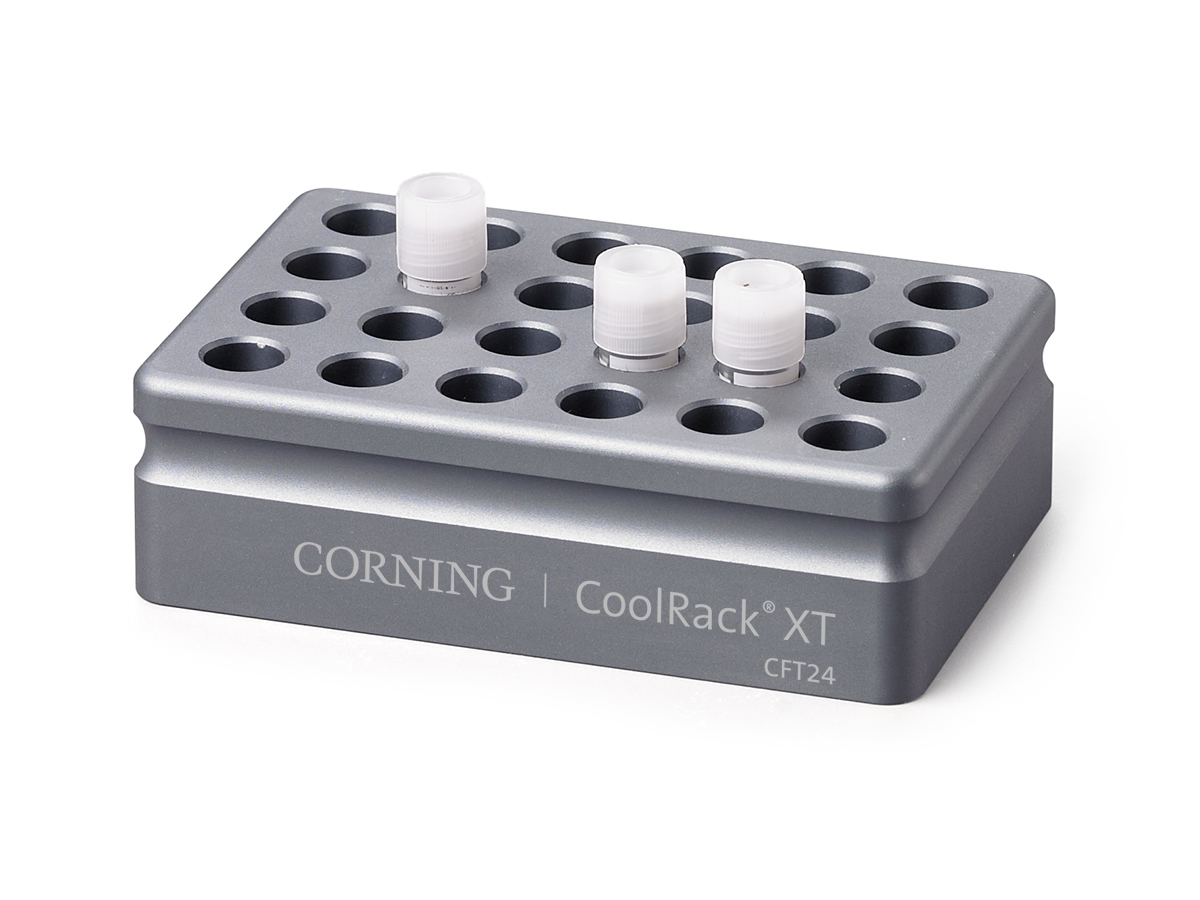 Corning® CoolRack XT CFT24, Holds 24 Cryogenic vial or FACS Tubes, with "Gripping" Wells for One-hand Vial Opening/Closing